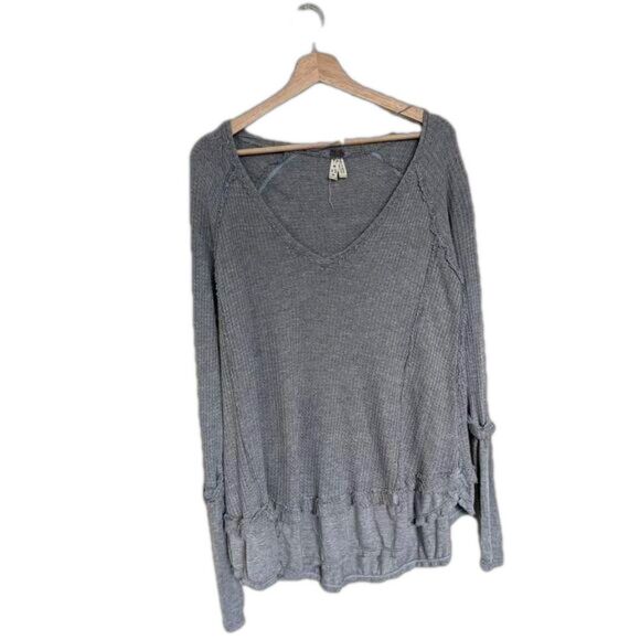 Free People Womens Laguna Thermal Waffle Knit Tunic‎ Top Size XS V-Neck FLAW - Picture 2 of 8